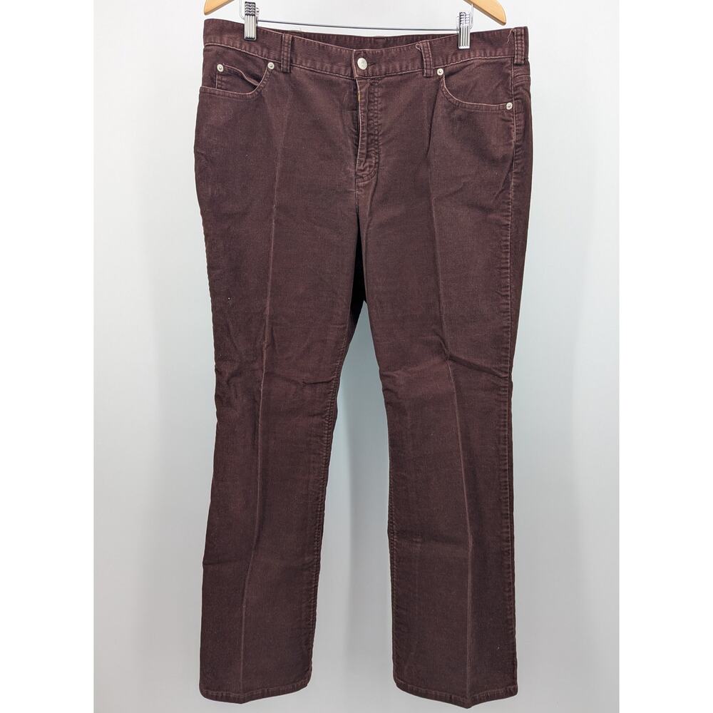 Lands End Womens Burgundy Corduroy Straight Leg Pants Size 16 Cotton Lycra